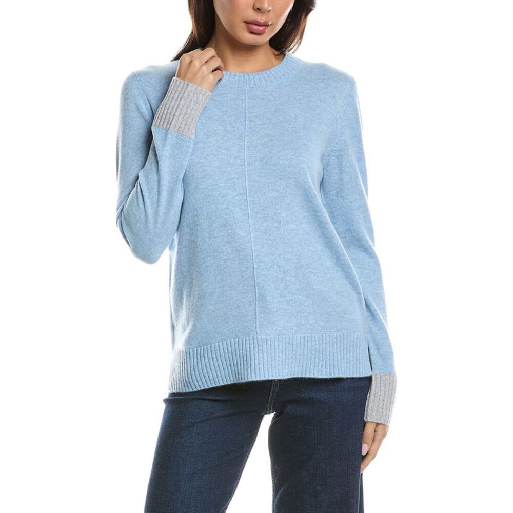 Forte Cashmere Womens  Contrast Trim Crew 100% Cashmere Sweater